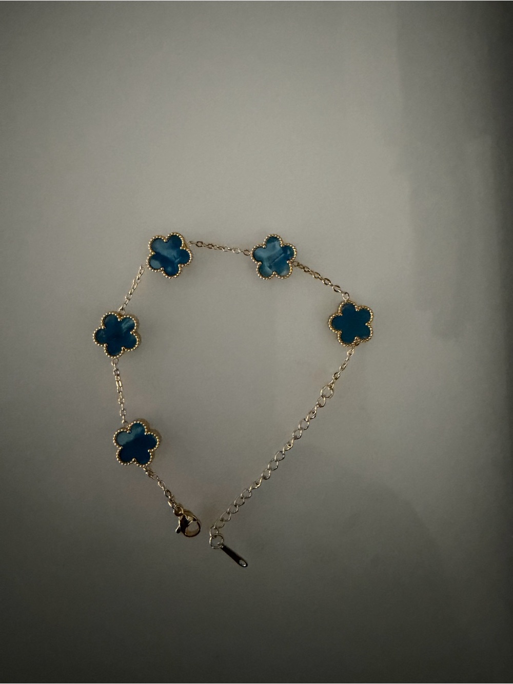 Gold Chain Bracelet with Blue Clover Charms